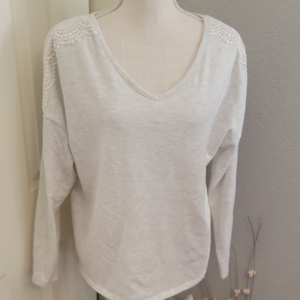 Westport Light Gray Long Sleeve V-Neck Sweatshirt With Lace
